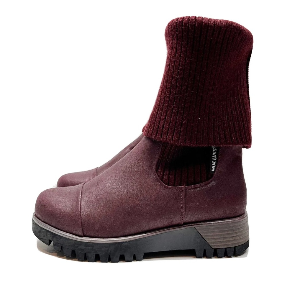 Muk Luks Burgundy Red Foldable Knit Knee High Sock Boots Size 8